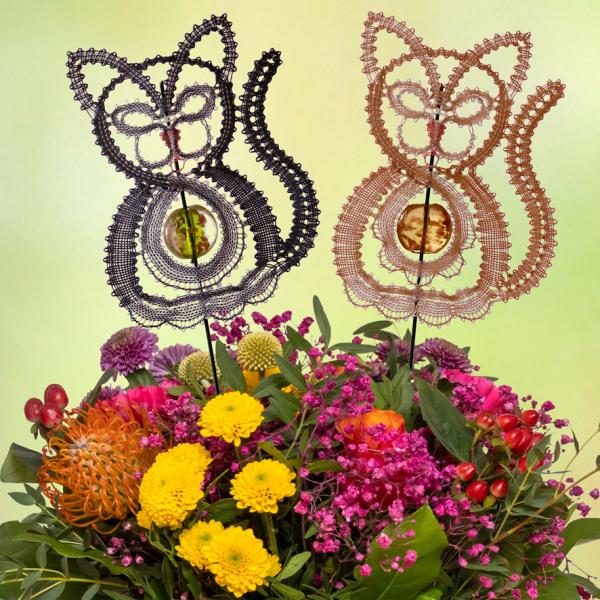 580 Klöppelbrief  Blumenstecker „Katze"